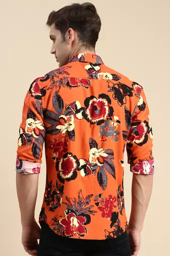 men's long sleeves abstract rust shirt