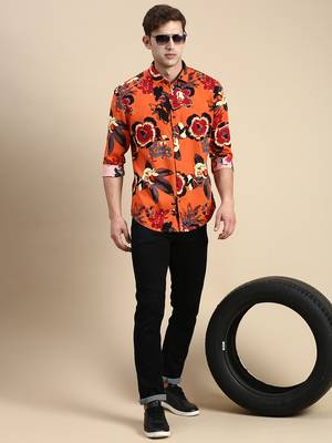 men's long sleeves abstract rust shirt 5