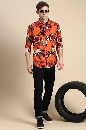 men's long sleeves abstract rust shirt