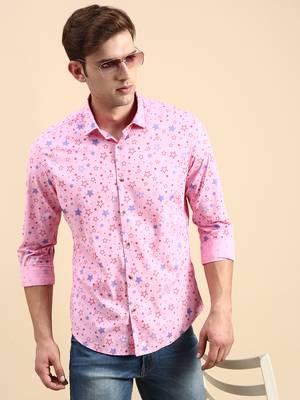 men's long sleeves conversational pink shirt 1