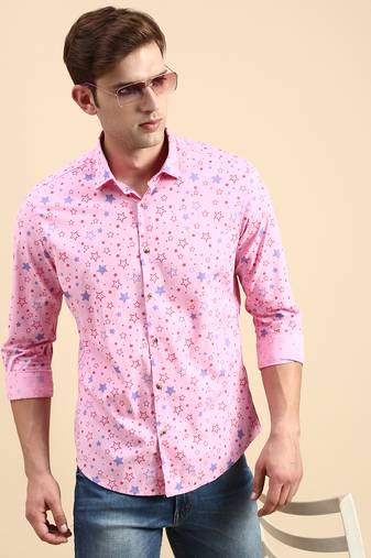 men's long sleeves conversational pink shirt