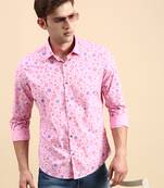 men's long sleeves conversational pink shirt