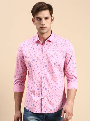 men's long sleeves conversational pink shirt 2