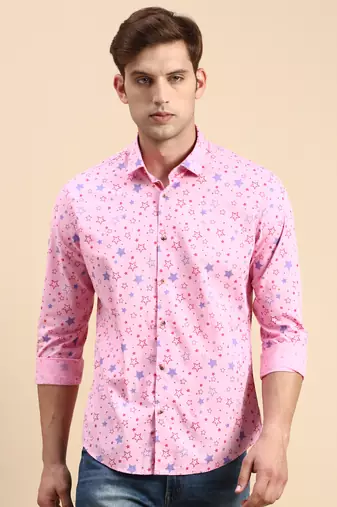 men's long sleeves conversational pink shirt
