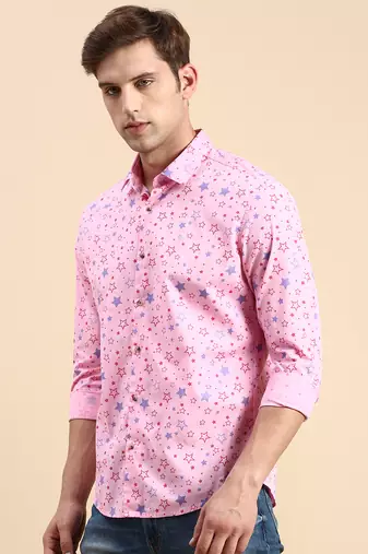 men's long sleeves conversational pink shirt