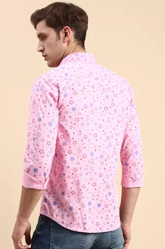 men's long sleeves conversational pink shirt