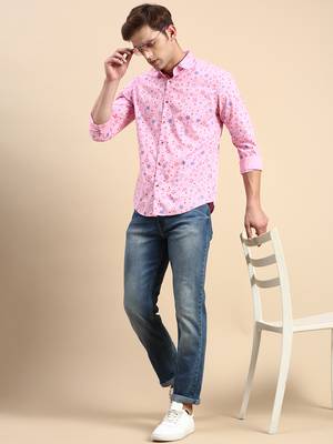 men's long sleeves conversational pink shirt 5