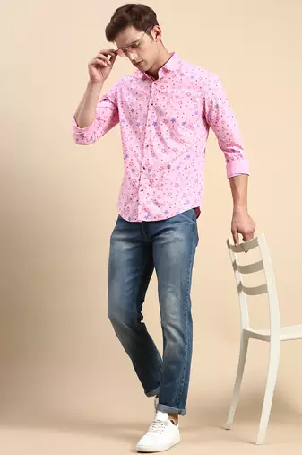 men's long sleeves conversational pink shirt