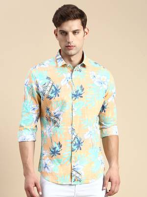 men's long sleeves floral orange shirt 2