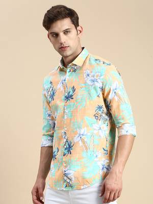 men's long sleeves floral orange shirt 3
