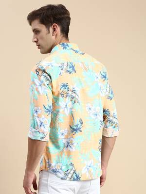 men's long sleeves floral orange shirt 4