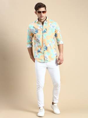 men's long sleeves floral orange shirt 5