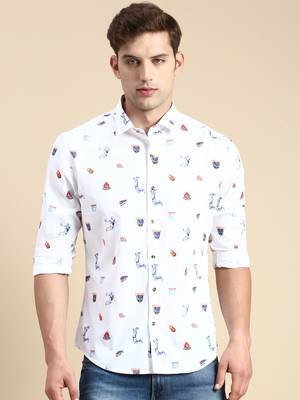 men's long sleeves conversational white shirt 2