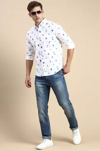 men's long sleeves conversational white shirt