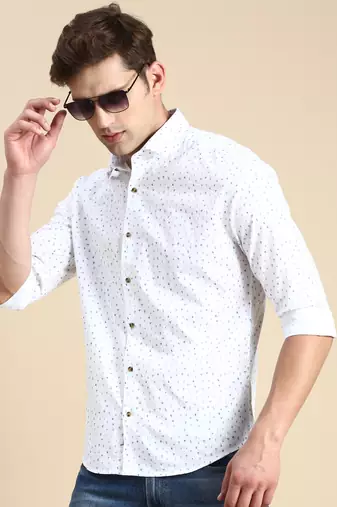 men's long sleeves abstract white shirt