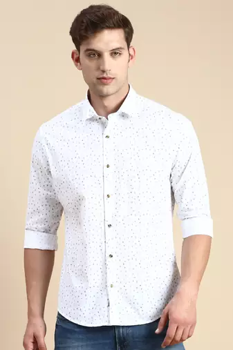 men's long sleeves abstract white shirt