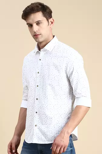 men's long sleeves abstract white shirt