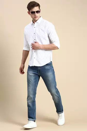 men's long sleeves abstract white shirt