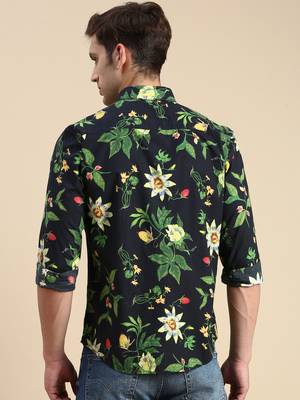 men's long sleeves floral navy blue shirt 4