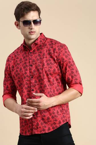 men's long sleeves abstract pink shirt