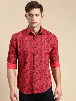 men's long sleeves abstract pink shirt 2