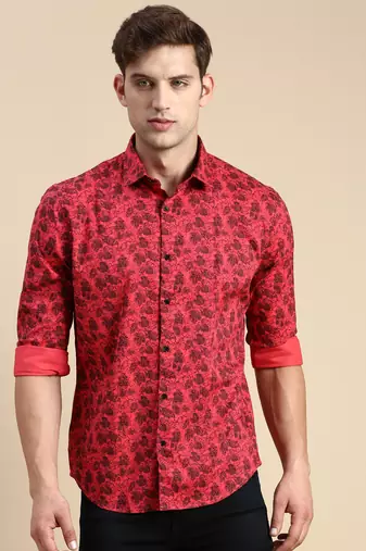 men's long sleeves abstract pink shirt