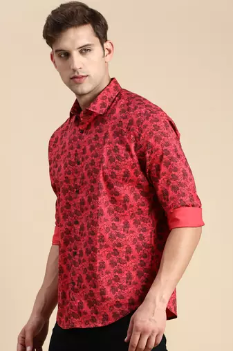 men's long sleeves abstract pink shirt