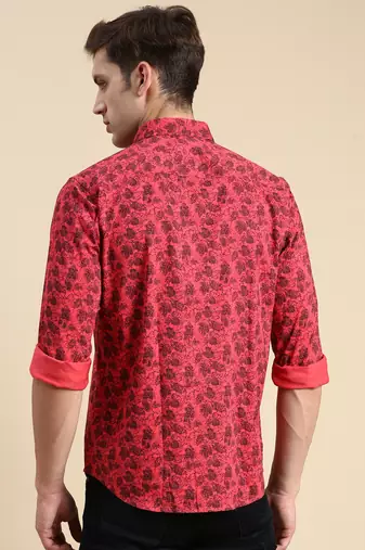 men's long sleeves abstract pink shirt