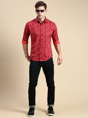 men's long sleeves abstract pink shirt 5