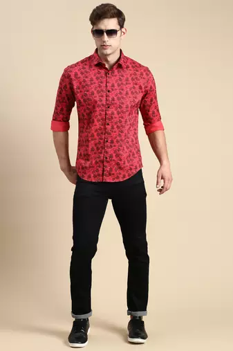 men's long sleeves abstract pink shirt