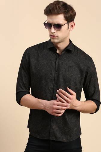 men's long sleeves ethnic motifs black shirt