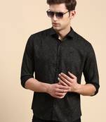 men's long sleeves ethnic motifs black shirt
