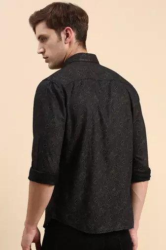 men's long sleeves ethnic motifs black shirt