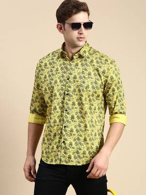men's long sleeves abstract yellow shirt 1