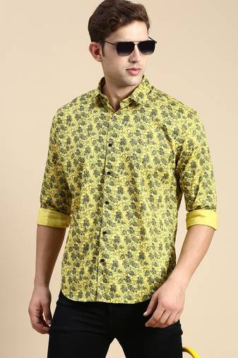 men's long sleeves abstract yellow shirt