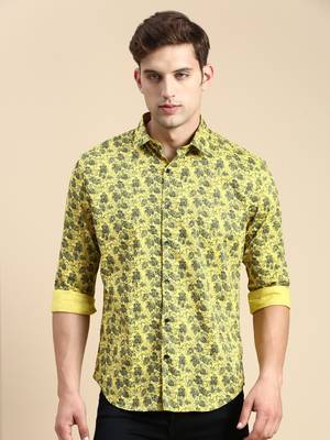 men's long sleeves abstract yellow shirt 2