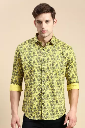 men's long sleeves abstract yellow shirt