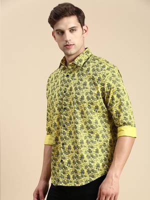 men's long sleeves abstract yellow shirt 3