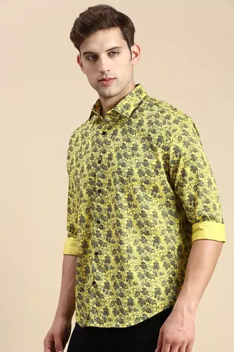 men's long sleeves abstract yellow shirt