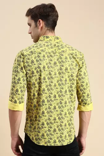 men's long sleeves abstract yellow shirt