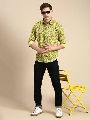 men's long sleeves abstract yellow shirt 5
