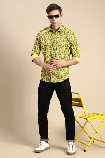 men's long sleeves abstract yellow shirt