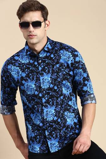 men's long sleeves abstract blue shirt