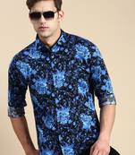 men's long sleeves abstract blue shirt