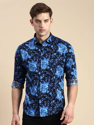 men's long sleeves abstract blue shirt 2