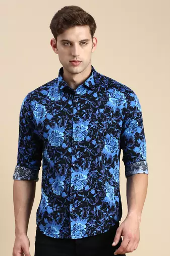 men's long sleeves abstract blue shirt