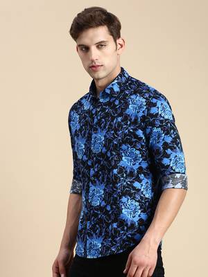 men's long sleeves abstract blue shirt 3