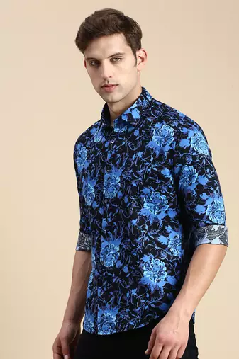 men's long sleeves abstract blue shirt