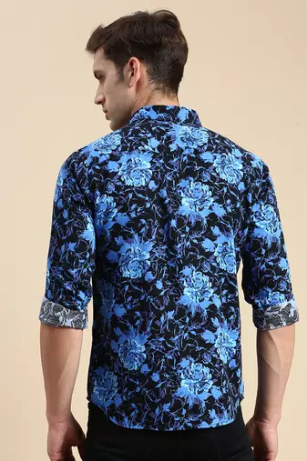 men's long sleeves abstract blue shirt