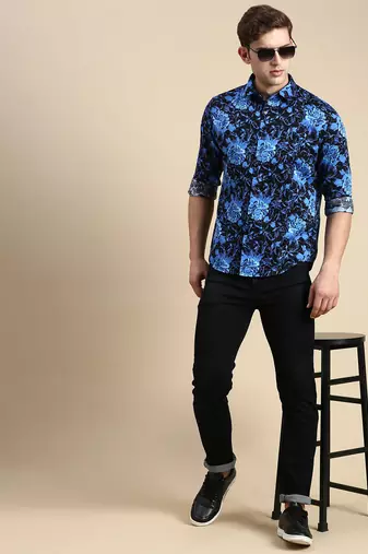 men's long sleeves abstract blue shirt
